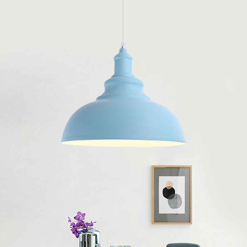 Macaron Style Metal Ceiling Light Fixture- Pink/Yellow Bowl Shape- Bedroom Suspended Lamp (1 Bulb)