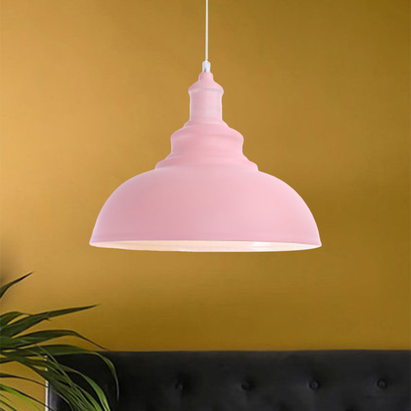 Macaron Style Metal Ceiling Light Fixture- Pink/Yellow Bowl Shape- Bedroom Suspended Lamp (1 Bulb)