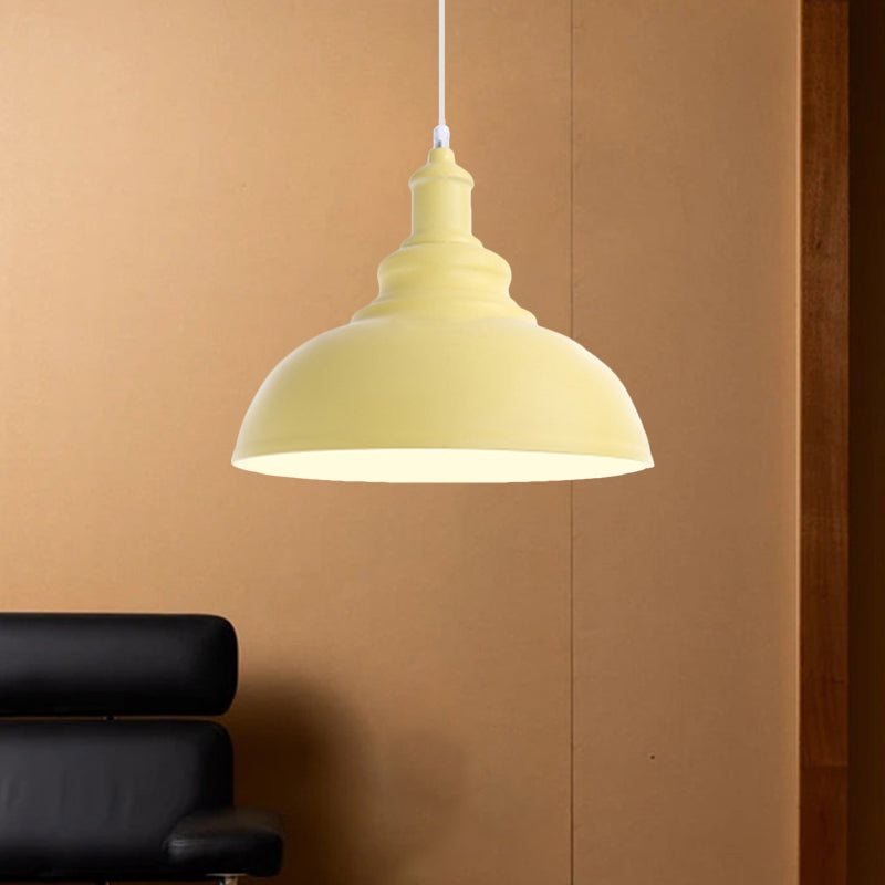 Macaron Style Metal Ceiling Light Fixture- Pink/Yellow Bowl Shape- Bedroom Suspended Lamp (1 Bulb)