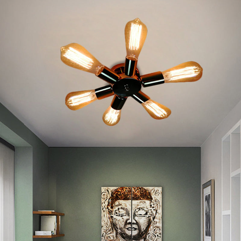 Vintage Inspired Exposed Bulb Semi Flush Pendant Light - 3/6 Lights, Metal Ceiling Fixture in Brass - Farmhouse Décor