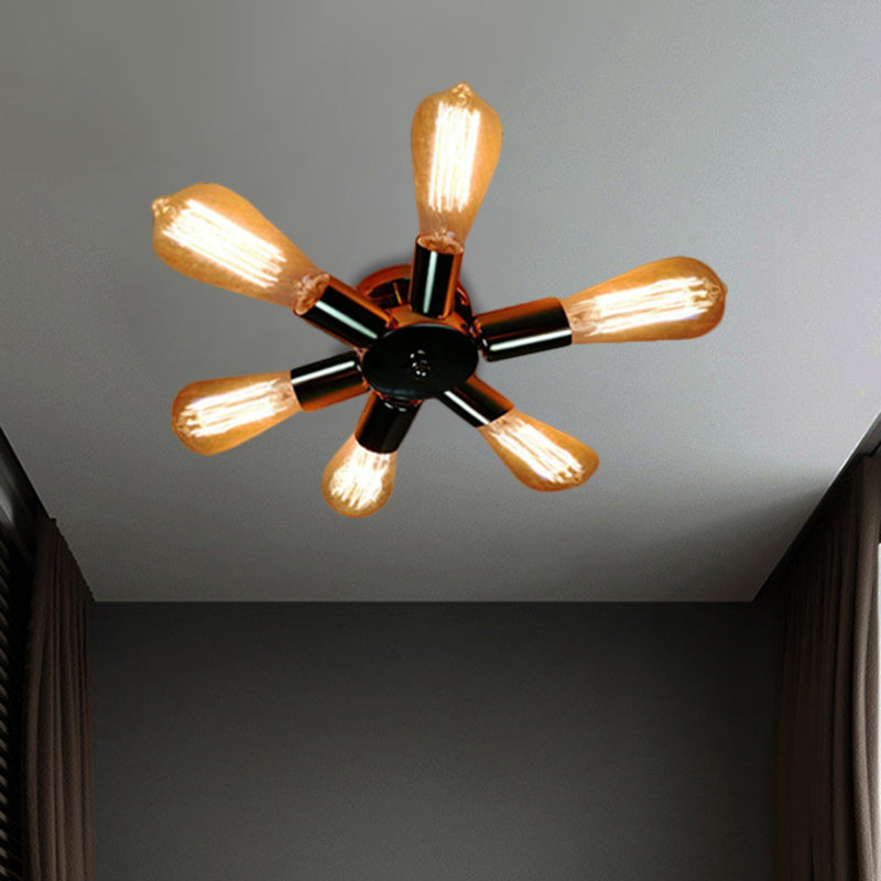 Vintage Inspired Exposed Bulb Semi Flush Pendant Light - 3/6 Lights, Metal Ceiling Fixture in Brass - Farmhouse Décor