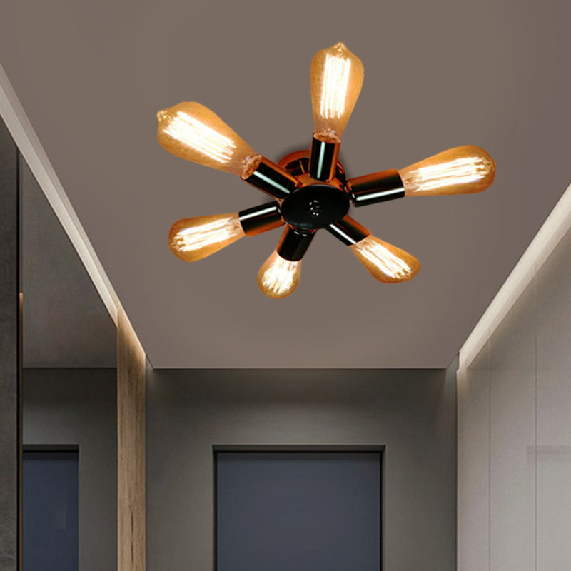 Vintage Inspired Exposed Bulb Semi Flush Pendant Light - 3/6 Lights, Metal Ceiling Fixture in Brass - Farmhouse Décor