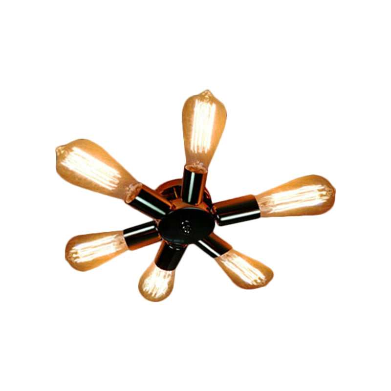 Vintage Inspired Exposed Bulb Semi Flush Pendant Light - 3/6 Lights, Metal Ceiling Fixture in Brass - Farmhouse Décor
