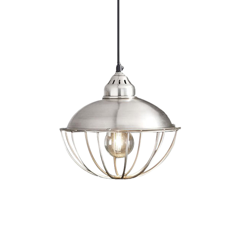 Vintage Style Metal Bowl Cage Pendant Light - Silver 1 Light Ceiling Fixture for Dining Room