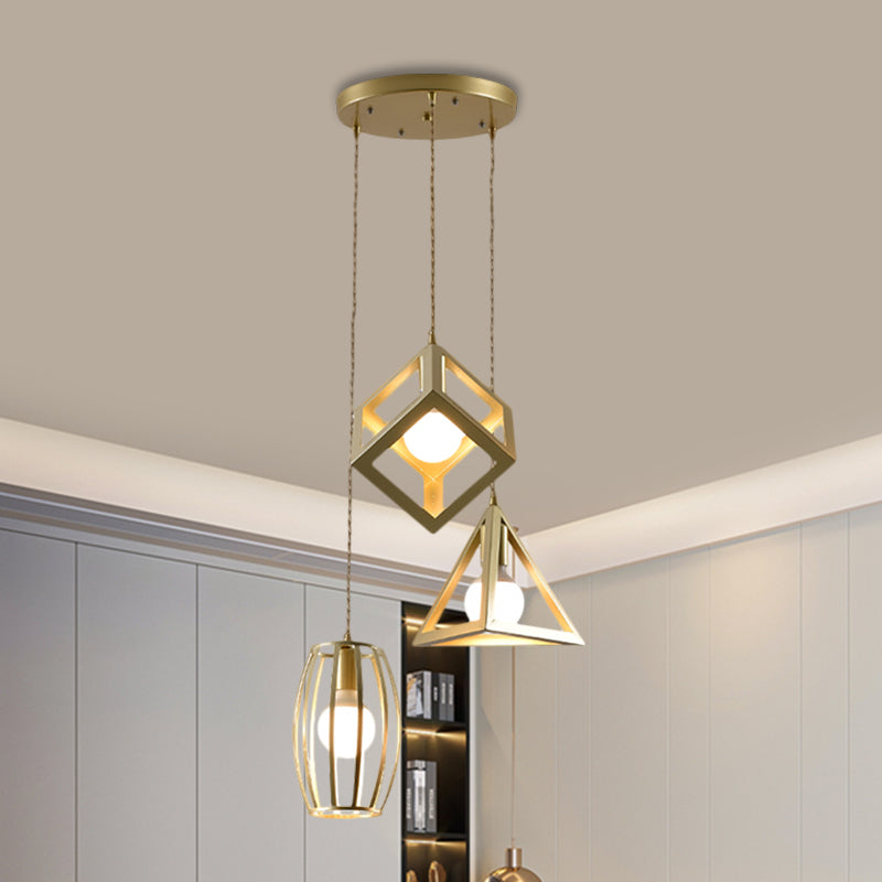 Lampe suspendue de ferme en métal doré avec 3 lumières : lampe suspendue de salon élégante