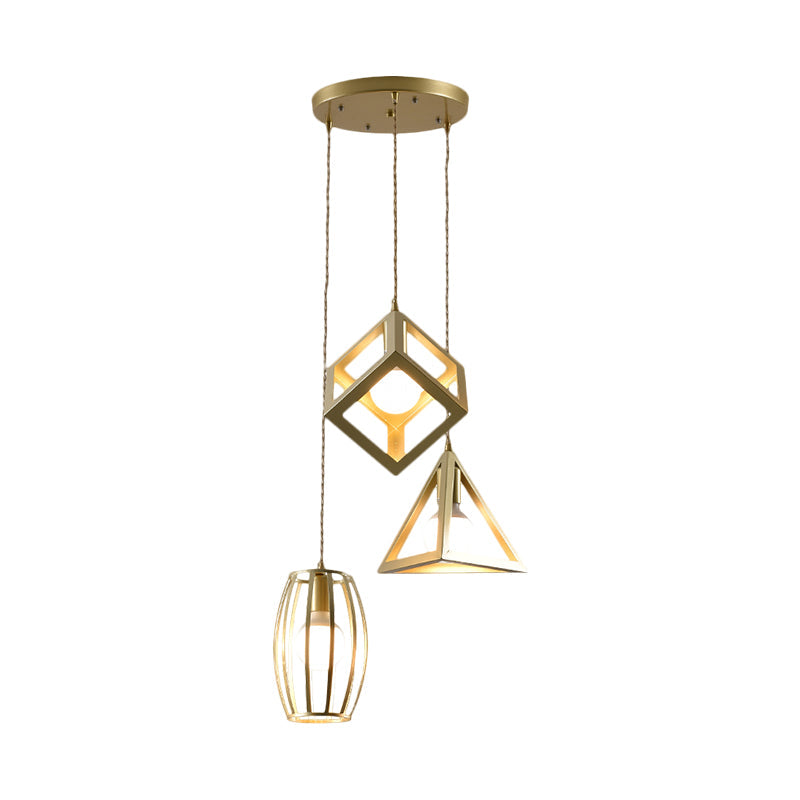 Lampe suspendue de ferme en métal doré avec 3 lumières : lampe suspendue de salon élégante