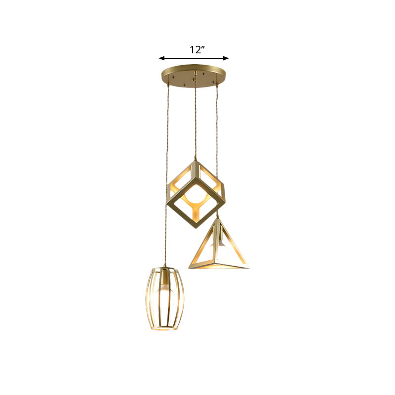 Lampe suspendue de ferme en métal doré avec 3 lumières : lampe suspendue de salon élégante