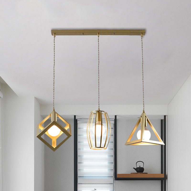 Lampe suspendue de ferme en métal doré avec 3 lumières : lampe suspendue de salon élégante
