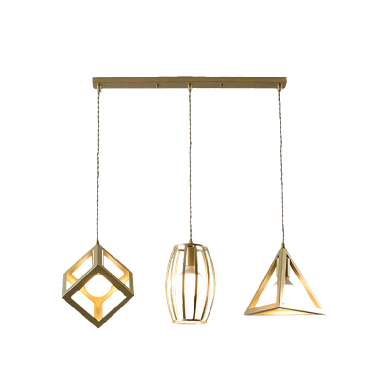 Lampe suspendue de ferme en métal doré avec 3 lumières : lampe suspendue de salon élégante