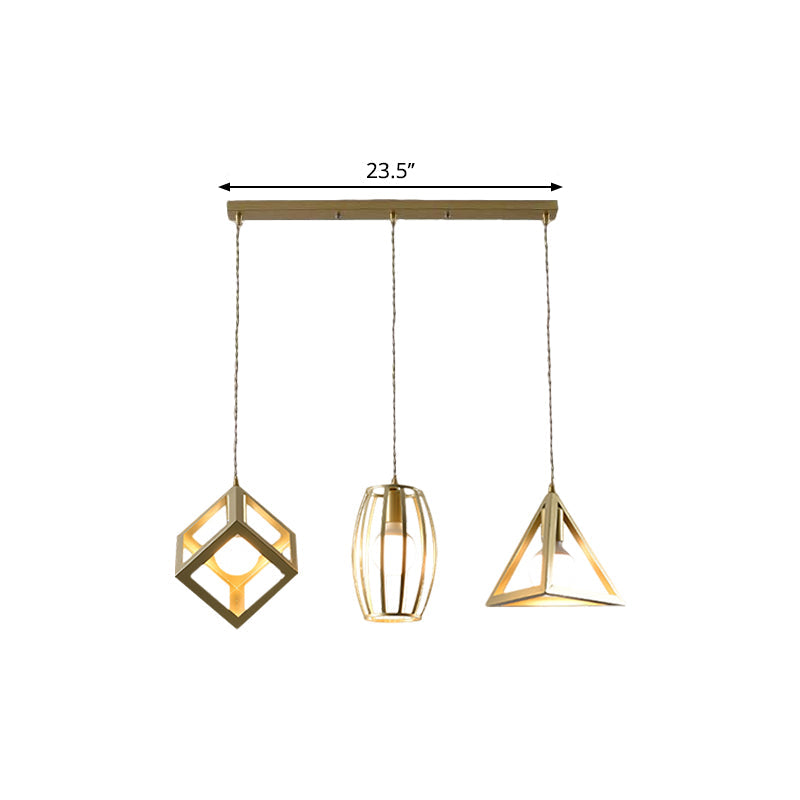 Lampe suspendue de ferme en métal doré avec 3 lumières : lampe suspendue de salon élégante