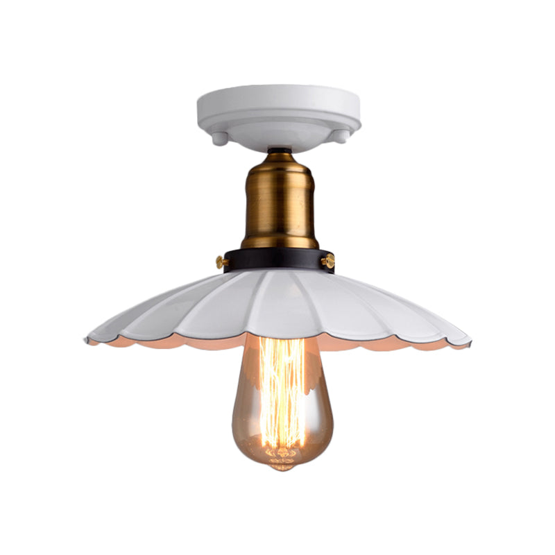Retro Scalloped Edge Ceiling Light Fixture - Stylish 1-Bulb Semi Flush in Metallic Black/White for Corridor