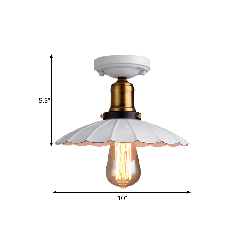 Retro Scalloped Edge Ceiling Light Fixture - Stylish 1-Bulb Semi Flush in Metallic Black/White for Corridor