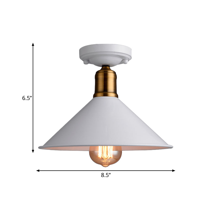 Conic Semi-Flush Mount Vintage Light - Stylish Black/White Metallic Ceiling Lighting