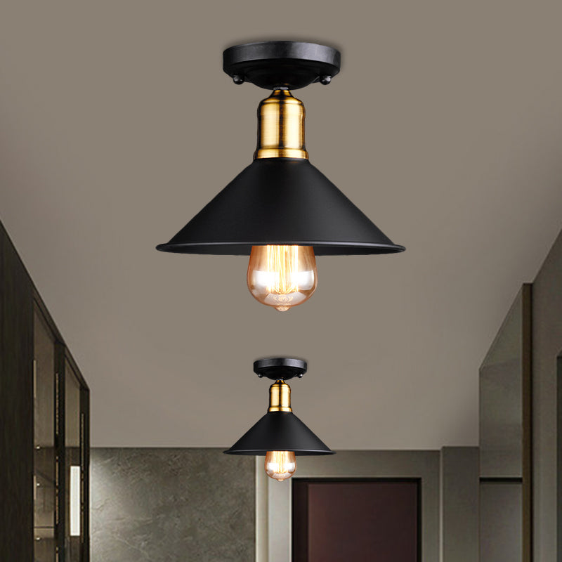 Conic Semi-Flush Mount Vintage Light - Stylish Black/White Metallic Ceiling Lighting