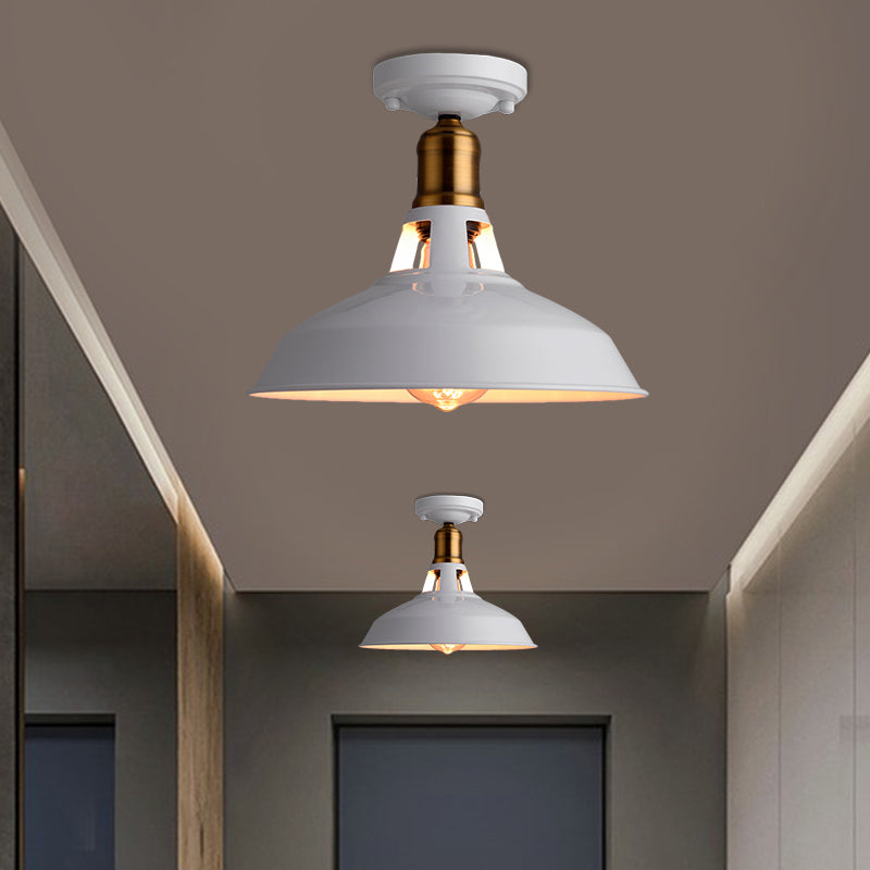 Retro Barn Ceiling Mounted Light 1-Light Semi Flush Fixture in Black/White - Stylish Metal Design for Foyer