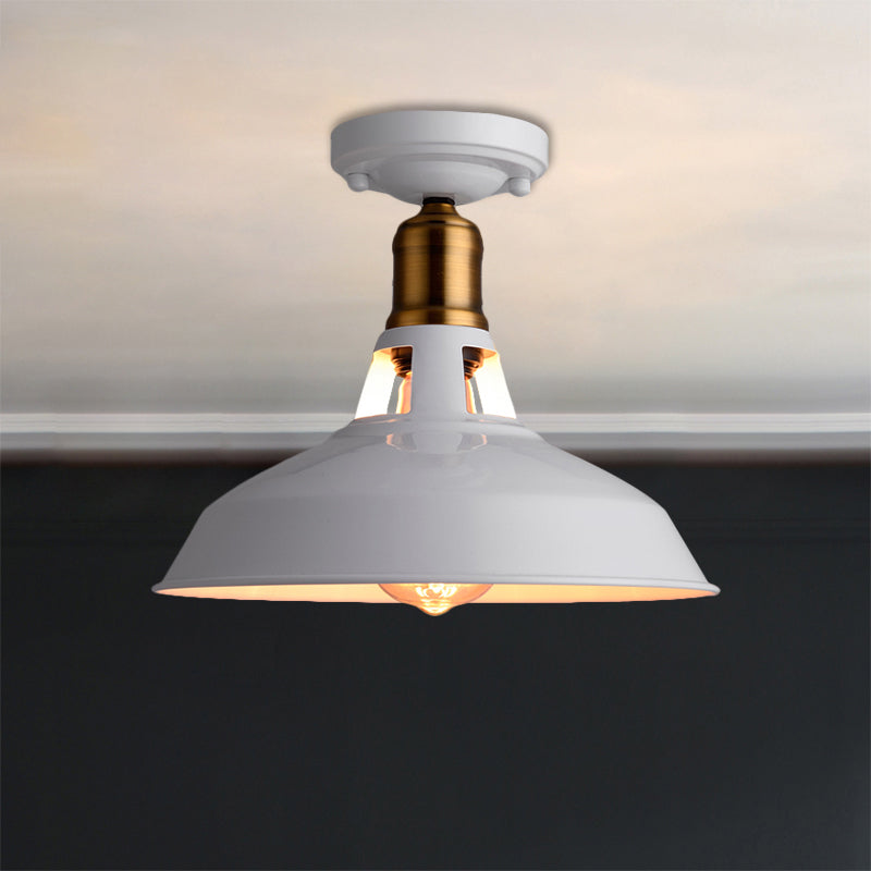 Retro Barn Ceiling Mounted Light 1-Light Semi Flush Fixture in Black/White - Stylish Metal Design for Foyer