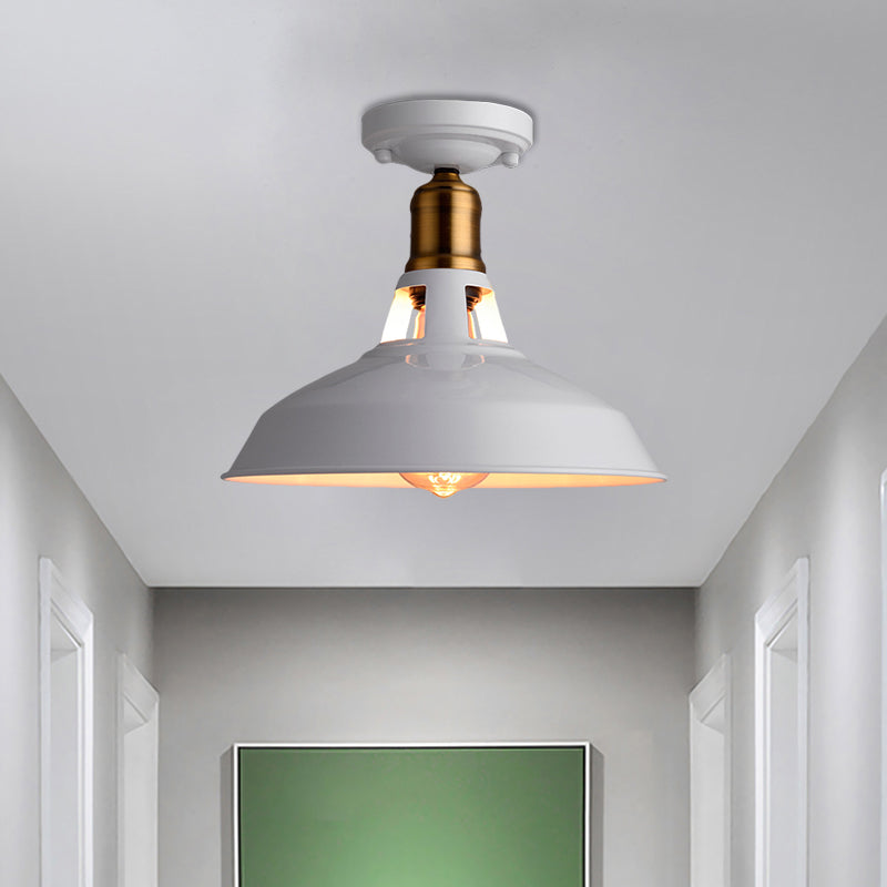 Retro Barn Ceiling Mounted Light 1-Light Semi Flush Fixture in Black/White - Stylish Metal Design for Foyer