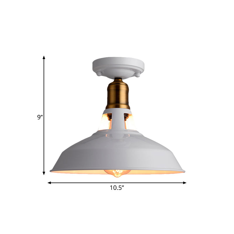 Retro Barn Ceiling Mounted Light 1-Light Semi Flush Fixture in Black/White - Stylish Metal Design for Foyer