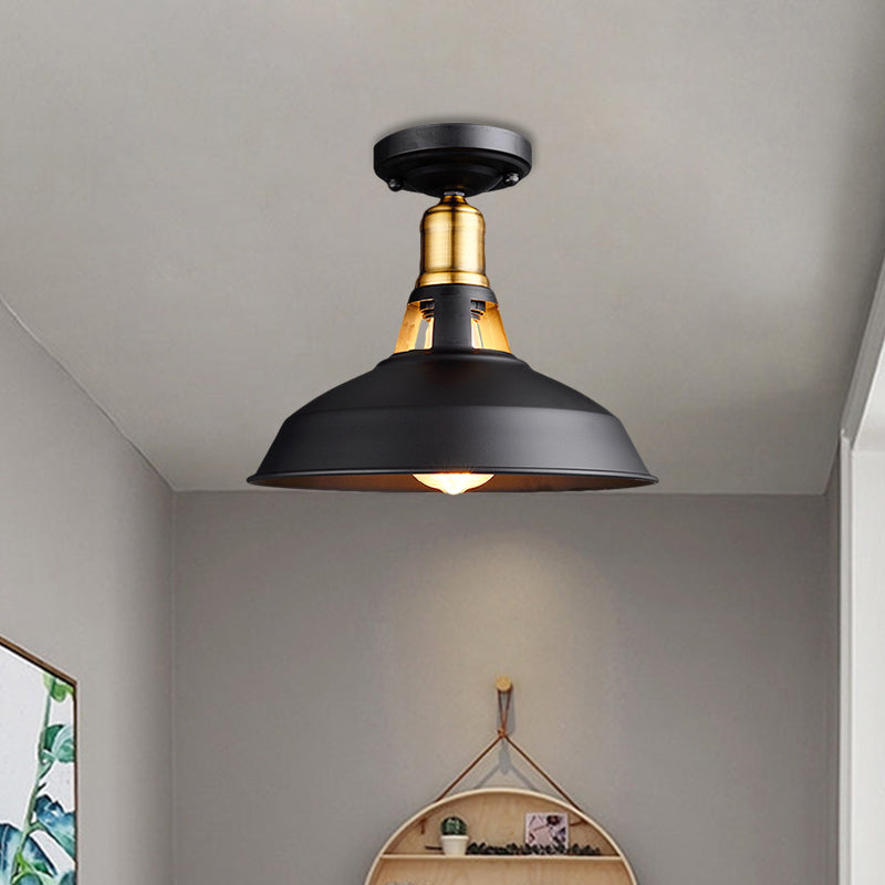 Retro Barn Ceiling Mounted Light 1-Light Semi Flush Fixture in Black/White - Stylish Metal Design for Foyer