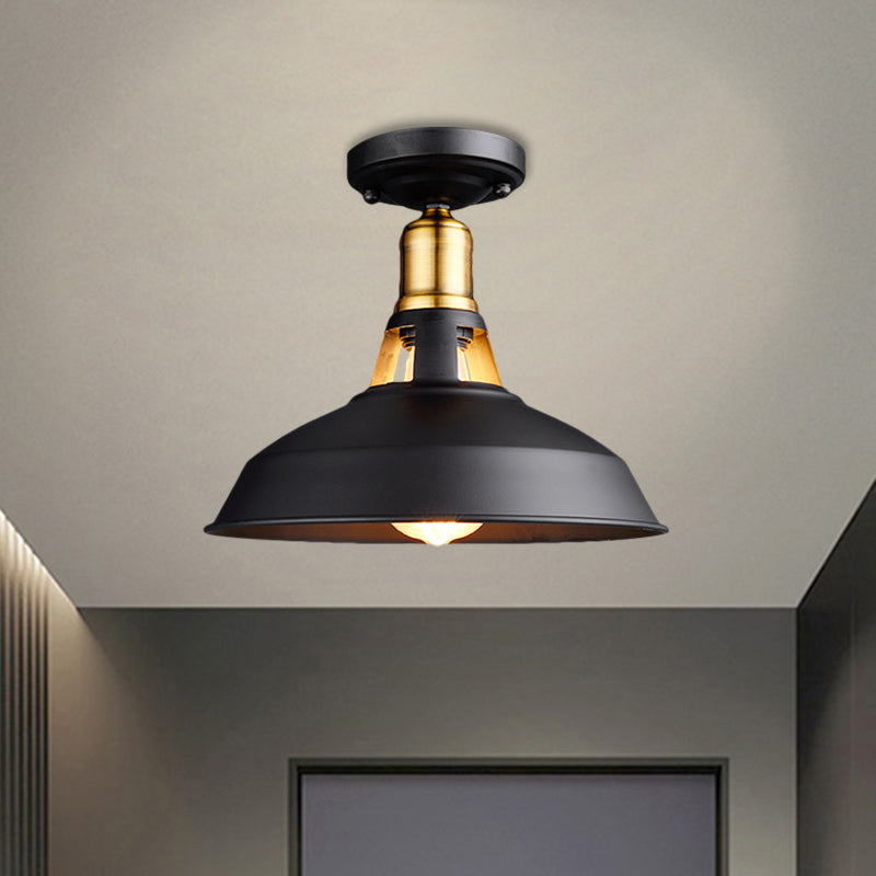 Retro Barn Ceiling Mounted Light 1-Light Semi Flush Fixture in Black/White - Stylish Metal Design for Foyer