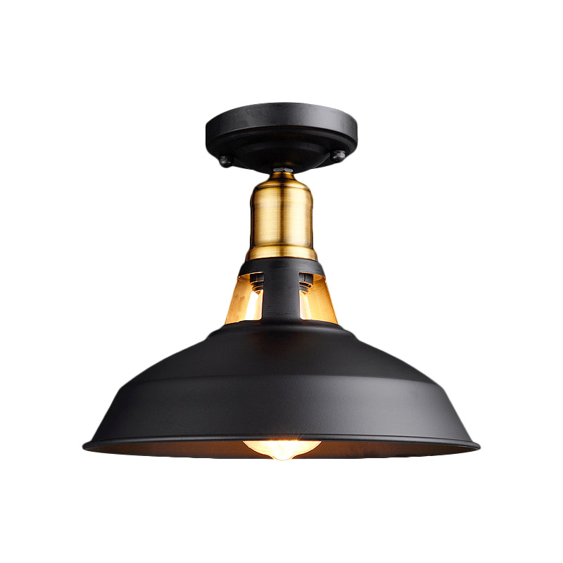 Retro Barn Ceiling Mounted Light 1-Light Semi Flush Fixture in Black/White - Stylish Metal Design for Foyer