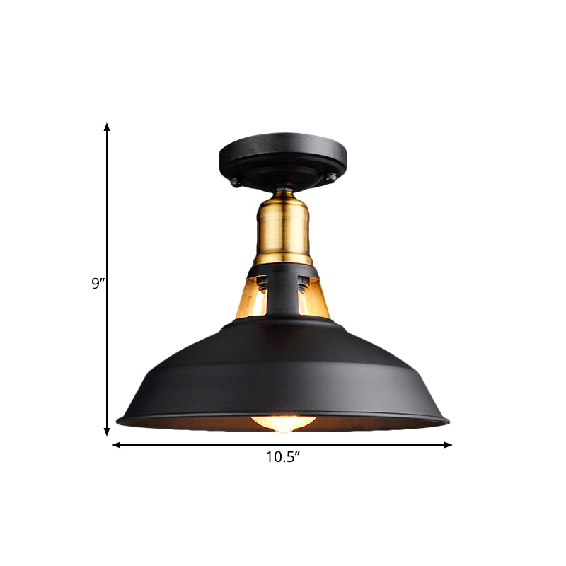 Retro Barn Ceiling Mounted Light 1-Light Semi Flush Fixture in Black/White - Stylish Metal Design for Foyer