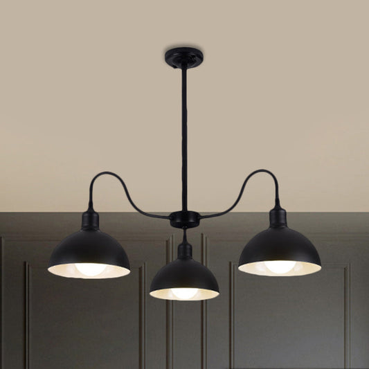 Black Finish 3-Head Chandelier Pendant with Retro Style Dome Shade - Ideal for Dining Room