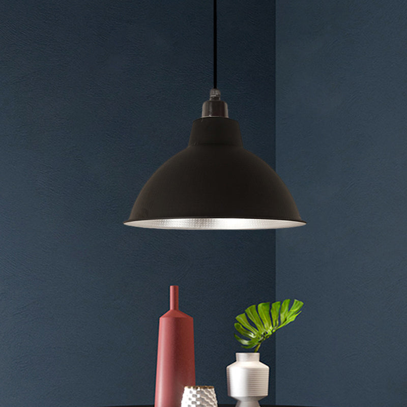 Retro Metallic Hanging Lamp - Stylish 1 Bulb Black/White Ceiling Fixture for Bowl Coffee Shop - Multiple Width Options (12"/14"/16")