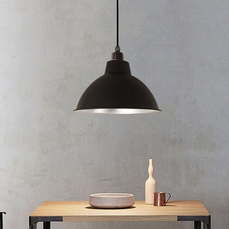 Retro Stylish Metallic Hanging Lamp - Bowl Coffee Shop Ceiling Fixture 1 Bulb Black/White 12/14/16