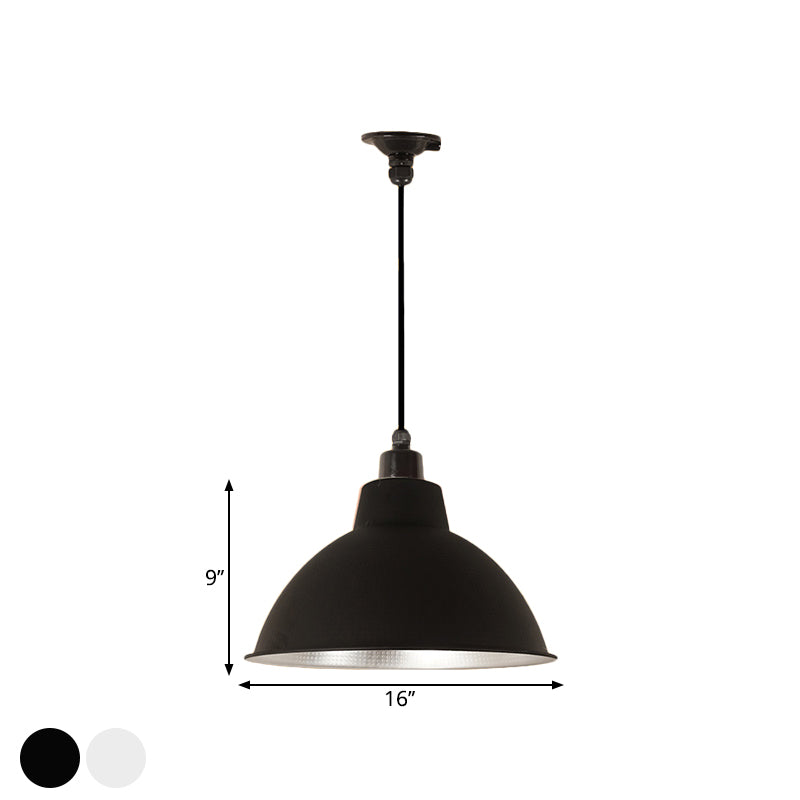 Retro Metallic Hanging Lamp - Stylish 1 Bulb Black/White Ceiling Fixture for Bowl Coffee Shop - Multiple Width Options (12"/14"/16")