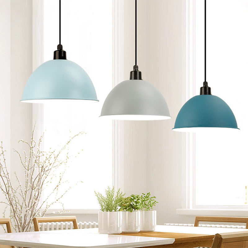 Suspension en métal noir/gris à 1 ampoule avec abat-jour en forme de dôme industriel pour salle à manger, 12"/14" de largeur