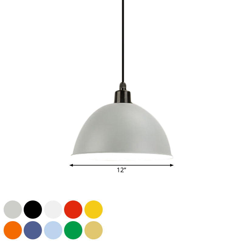 Suspension en métal noir/gris à 1 ampoule avec abat-jour en forme de dôme industriel pour salle à manger, 12"/14" de largeur