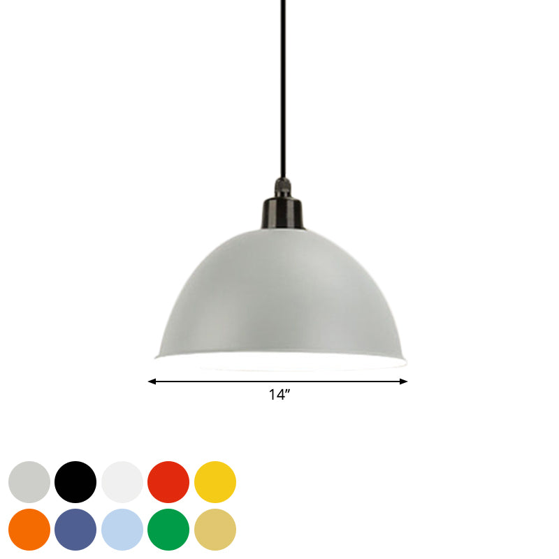 Suspension en métal noir/gris à 1 ampoule avec abat-jour en forme de dôme industriel pour salle à manger, 12"/14" de largeur