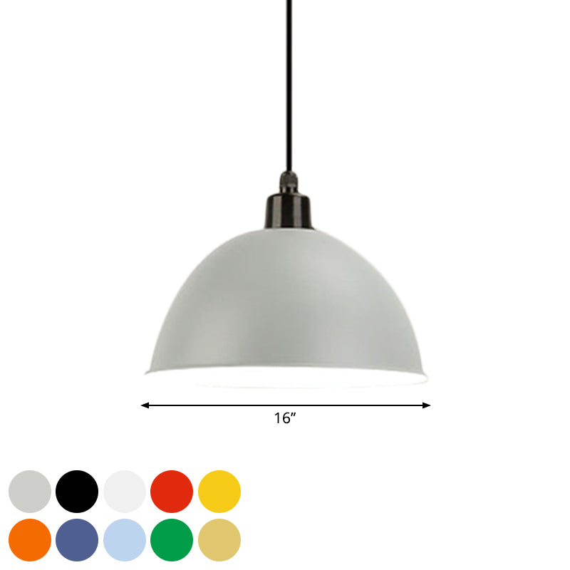 Suspension en métal noir/gris à 1 ampoule avec abat-jour en forme de dôme industriel pour salle à manger, 12"/14" de largeur