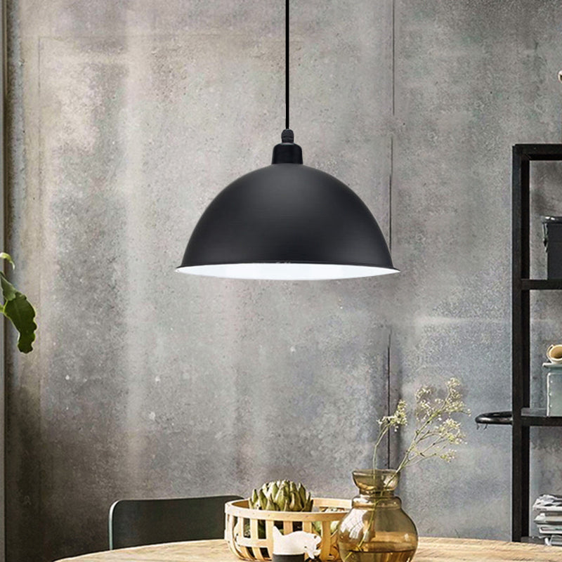 Suspension en métal noir/gris à 1 ampoule avec abat-jour en forme de dôme industriel pour salle à manger, 12"/14" de largeur