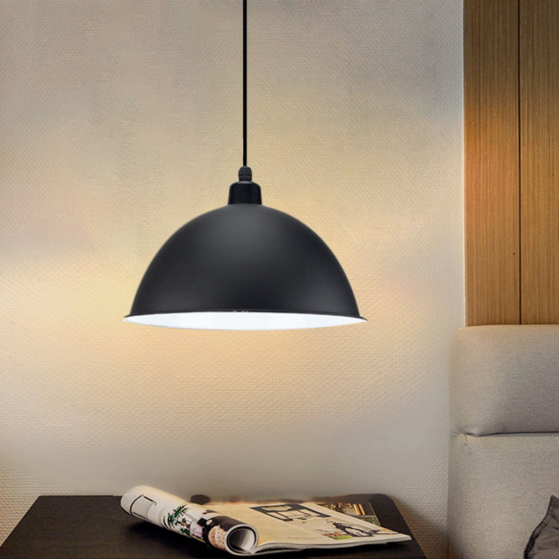 Suspension en métal noir/gris à 1 ampoule avec abat-jour en forme de dôme industriel pour salle à manger, 12"/14" de largeur