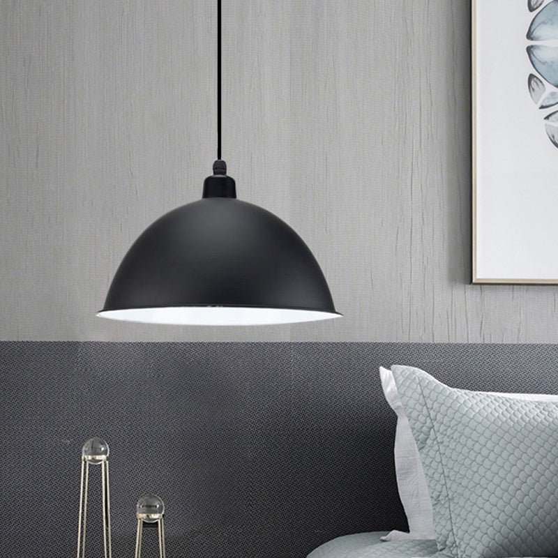 Industrial Style Metal Suspension Lamp With Dome Shade - Black/Gray 1 Bulb Pendant Light For Dining
