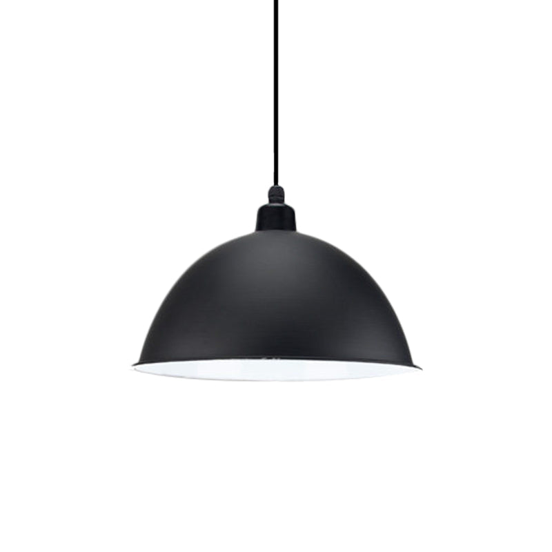 Suspension en métal noir/gris à 1 ampoule avec abat-jour en forme de dôme industriel pour salle à manger, 12"/14" de largeur