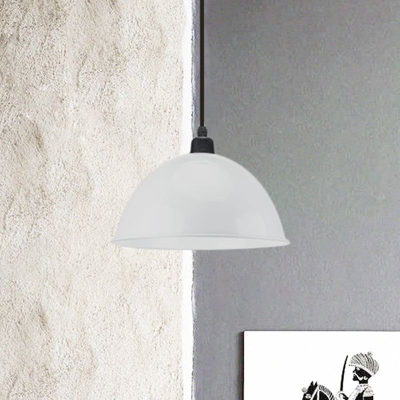 Suspension en métal noir/gris à 1 ampoule avec abat-jour en forme de dôme industriel pour salle à manger, 12"/14" de largeur