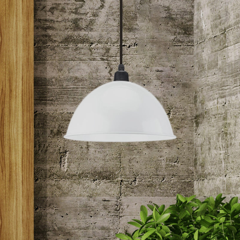 Suspension en métal noir/gris à 1 ampoule avec abat-jour en forme de dôme industriel pour salle à manger, 12"/14" de largeur