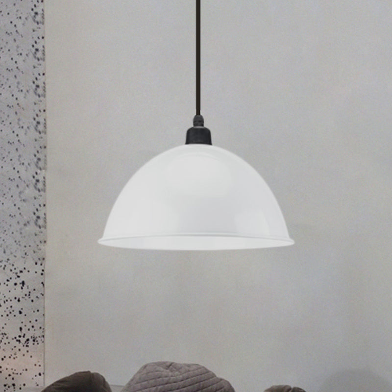 Suspension en métal noir/gris à 1 ampoule avec abat-jour en forme de dôme industriel pour salle à manger, 12"/14" de largeur
