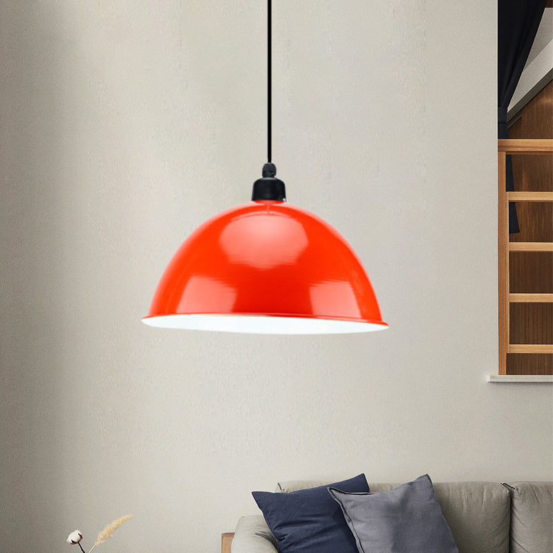 Suspension en métal noir/gris à 1 ampoule avec abat-jour en forme de dôme industriel pour salle à manger, 12"/14" de largeur