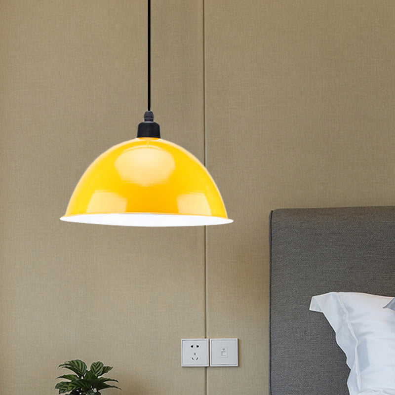 Industrial Style Metal Suspension Lamp With Dome Shade - Black/Gray 1 Bulb Pendant Light For Dining