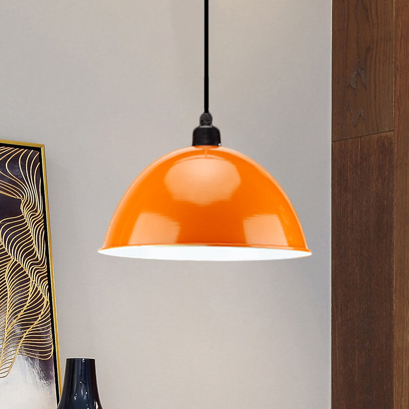 Suspension en métal noir/gris à 1 ampoule avec abat-jour en forme de dôme industriel pour salle à manger, 12"/14" de largeur