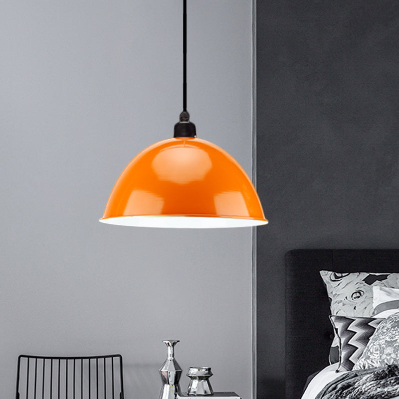 Suspension en métal noir/gris à 1 ampoule avec abat-jour en forme de dôme industriel pour salle à manger, 12"/14" de largeur