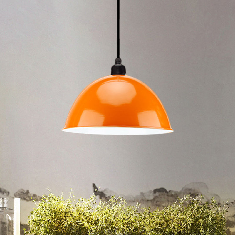 Industrial Style Metal Suspension Lamp With Dome Shade - Black/Gray 1 Bulb Pendant Light For Dining