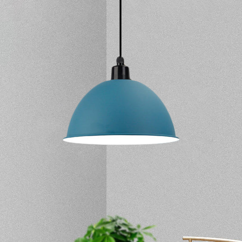 Suspension en métal noir/gris à 1 ampoule avec abat-jour en forme de dôme industriel pour salle à manger, 12"/14" de largeur