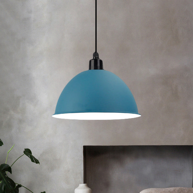 Suspension en métal noir/gris à 1 ampoule avec abat-jour en forme de dôme industriel pour salle à manger, 12"/14" de largeur