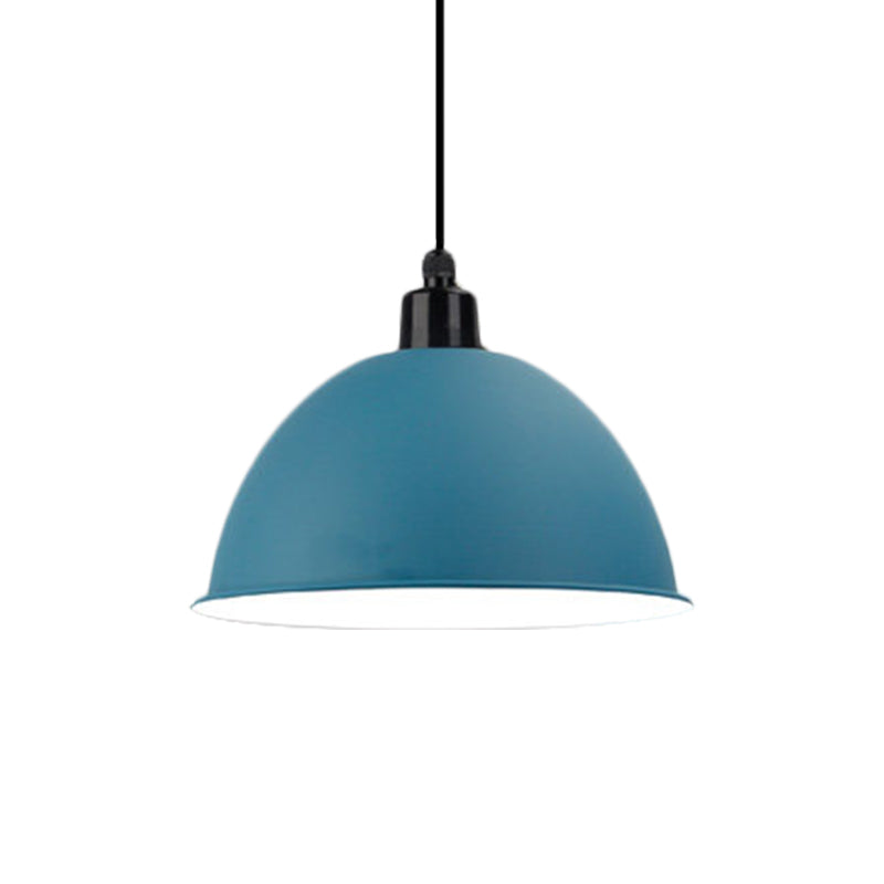 Suspension en métal noir/gris à 1 ampoule avec abat-jour en forme de dôme industriel pour salle à manger, 12"/14" de largeur