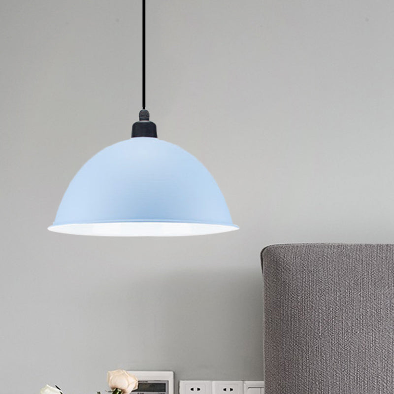 Suspension en métal noir/gris à 1 ampoule avec abat-jour en forme de dôme industriel pour salle à manger, 12"/14" de largeur
